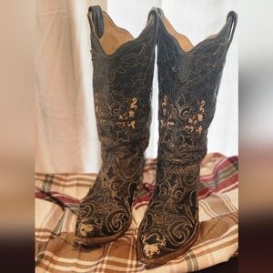 Black Embroidered Cowboy Boots